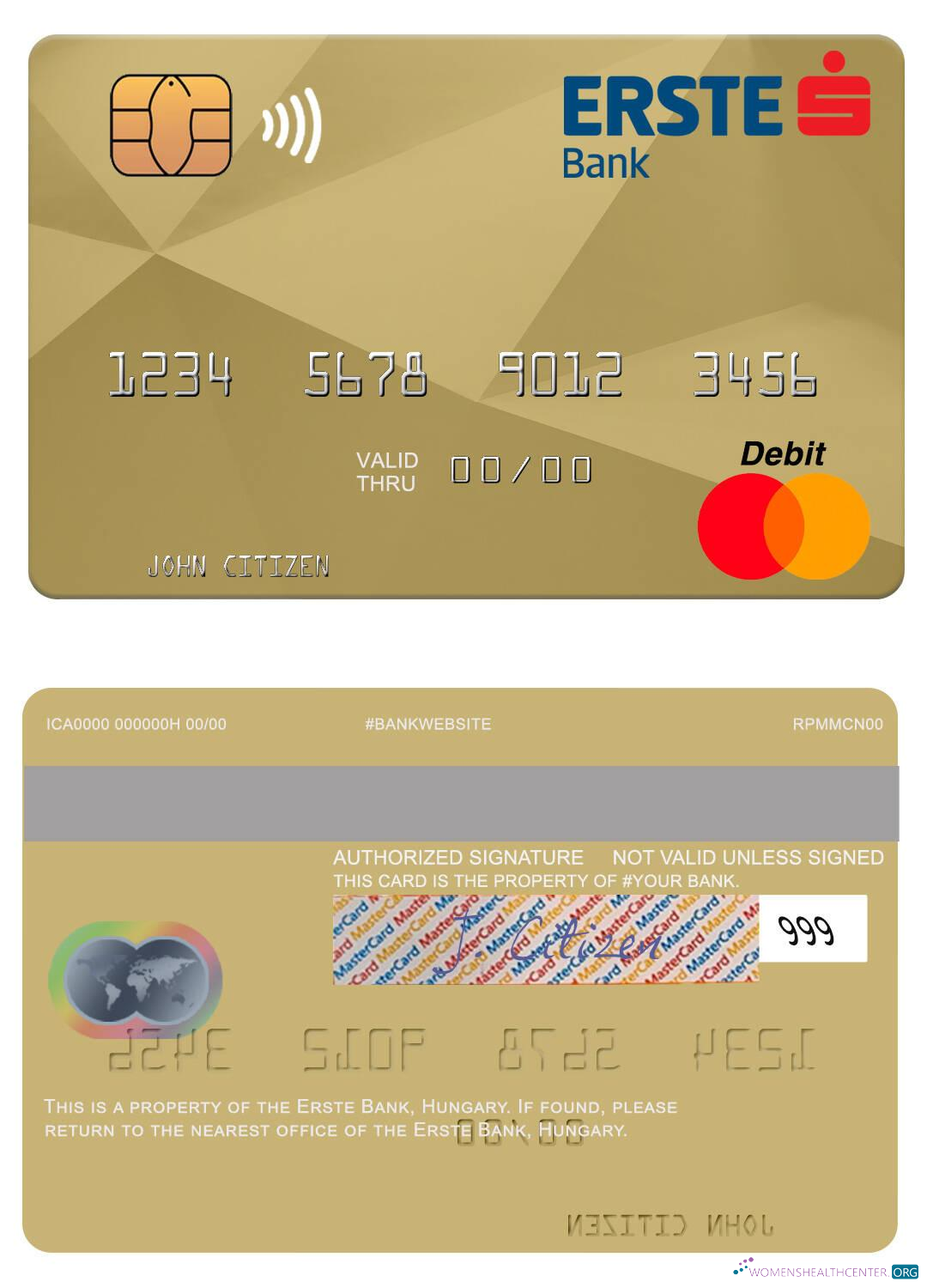 Download Hungary Erste Bank mastercard Photoshop template